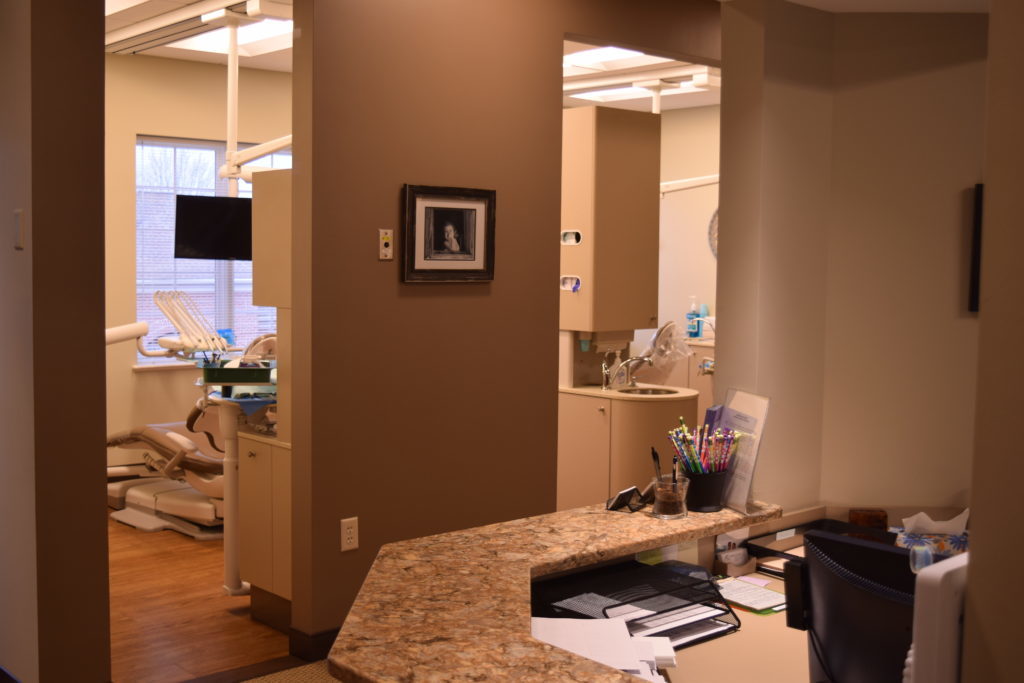 View from the reception desk where patients check-in for dental services at Robert M Kelso DDS in Knoxville TN.